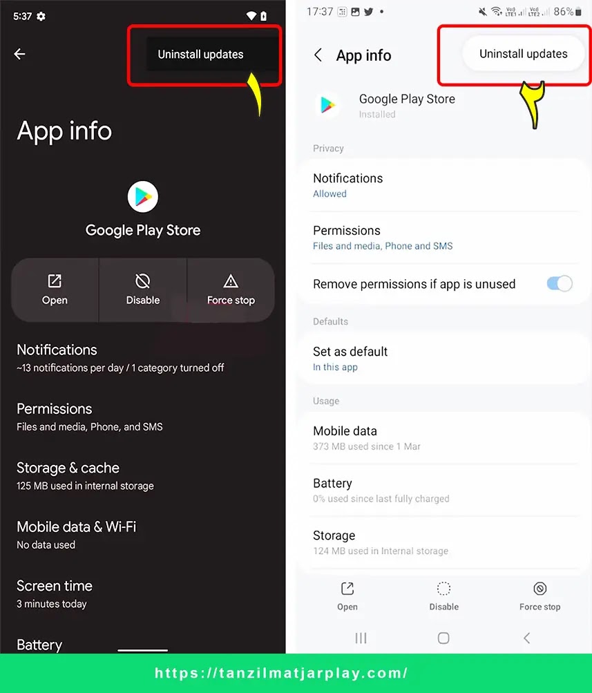 إصلاح مشكلة عدم القدرة على تنزيل التطبيقات من متجر Google Play حذف تحديثات متجر Play